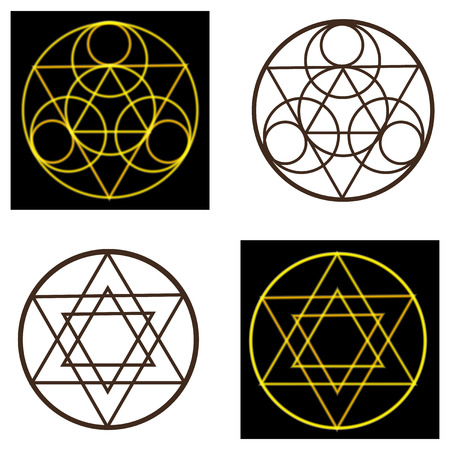 Set occult symbols and pentacles on black and white background.のイラスト素材