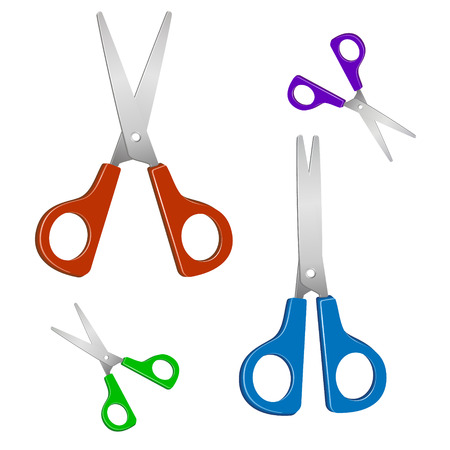 Scissors red blue green. Vector illustration of scissors. Scissors open and closed.のイラスト素材