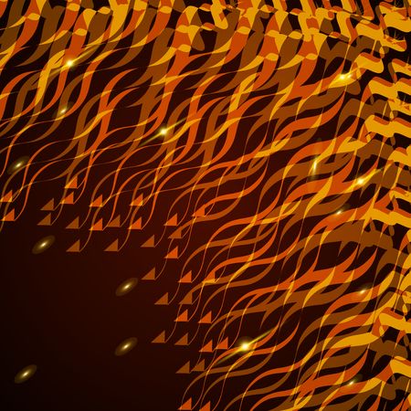 Fire on dark abstract background. Bright Golden glare. Vector abstract Fire. Line moving flames fire.のイラスト素材
