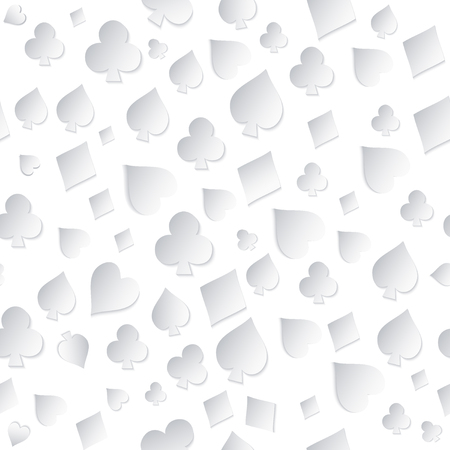 Grey light seamless pattern with symbol playing cards. Seamless pattern on white background. Vector pattern with card suits, clubs, hearts, diamonds, spades,のイラスト素材