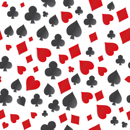 seamless pattern with symbol playing cards. Seamless pattern on white background. Vector pattern with card suits, clubs, hearts, diamonds, spades,のイラスト素材