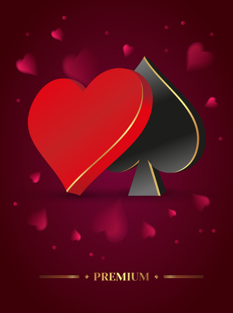 Vector illustration on a casino theme. preference symbols and cards. Background dark red cloth for casino.のイラスト素材