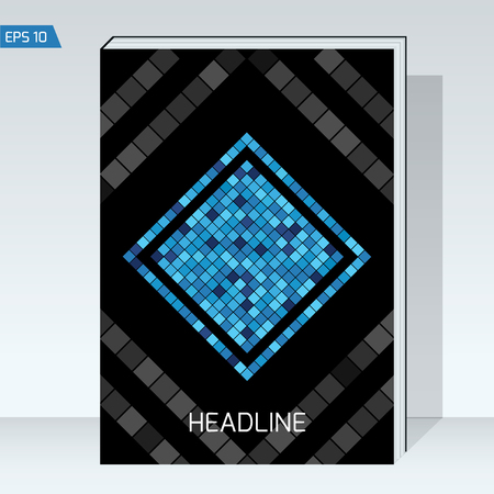 Black geometry design Cover brochure. Blue square on black backgrounds.のイラスト素材
