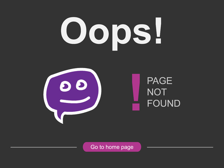 404 Error page. Illustration for website error page. Page not found. Sad face on a black background.