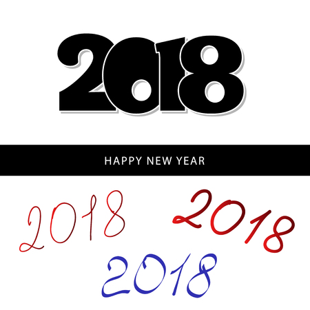 Happy new year 2018 Text. Black Design numbers Vector illustration. The colored digits of the year written by hand.のイラスト素材