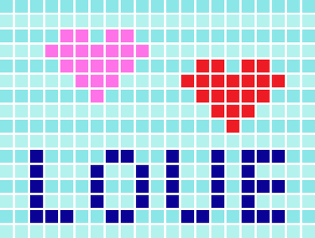 A tile card Love. On red background of hearts. Postcard 2017 Valentines day.のイラスト素材