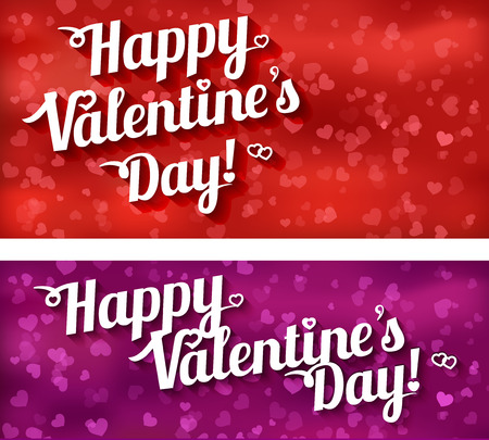 lettering - happy Valentines day on red and violet background. On the background of hearts. Postcard 2017 Valentines day.のイラスト素材