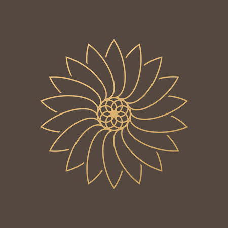 One flower symbol on brown background. Vector abstract emblem. Circle abstract logo. natural label in trendy linear style.のイラスト素材