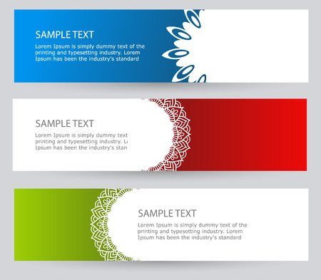 Set bright Abstract banners red, blue and green. Beautiful  White lace on a colored background.のイラスト素材
