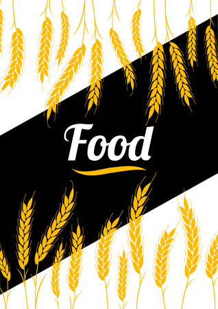 Design headline Gold Wheat Ears  on white and black background. For Natural Product Company. Organic wheat, bread agriculture.のイラスト素材