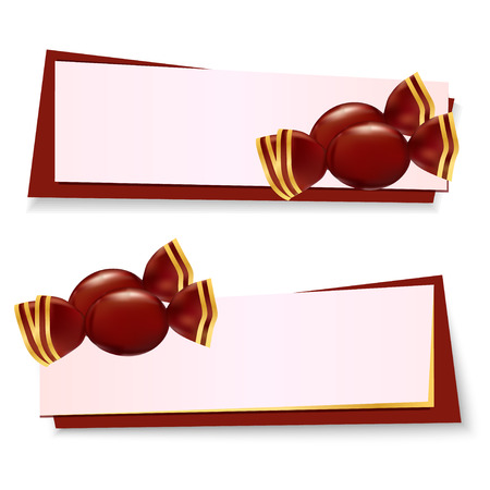 Sweet banners set. Chocolate sweets on light background. Blank banner for your information. Vector illustration.のイラスト素材