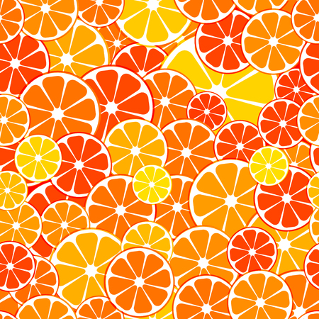 Vector seamless Pattern background. sliced halves of citrus fruits oranges, tangerines, lemon. For business projects banner, cover, layout.のイラスト素材