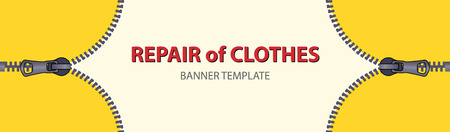 Yellow horizontal banners with empty place for text. Open zipper lock on white background. Narrow banner templates for your projects.のイラスト素材