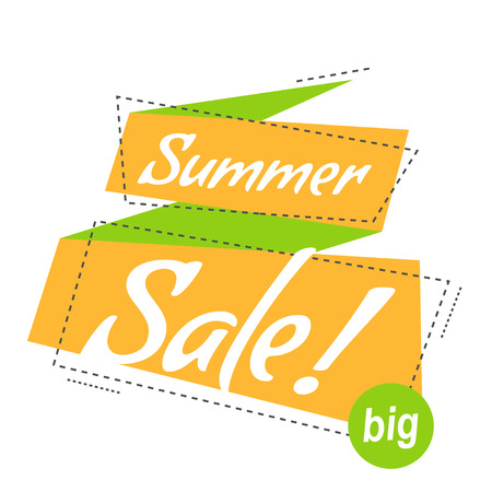 Vector illustration linear style. Bright promotion banner. flat bubble sticker or label. Text on yellow ribbon big summer sale.のイラスト素材