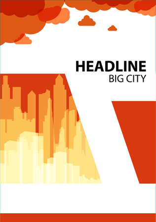 White a4 brochure cover design. Creative ad flyer font. Modern vector front page. Abstract City view.のイラスト素材