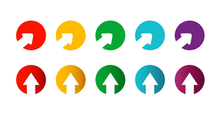 Set of bright different arrows in circle. round colored buttons with white arrows isolated on white background.のイラスト素材