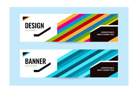 Horizontal banners with bright line blue and multicolored. Abstract vector background.のイラスト素材