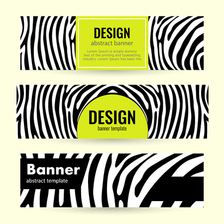 Set of horizontal lime banners with black stripes. Bright circle on abstract design. Universal template for a web site with text. Vector illustration.のイラスト素材