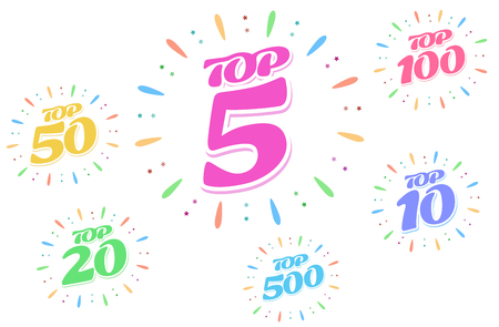 Set Vector illustration of the winner s emblem tor 5, top 10, top 50, top 100 and top 500 rating. A colored volume inscription.のイラスト素材
