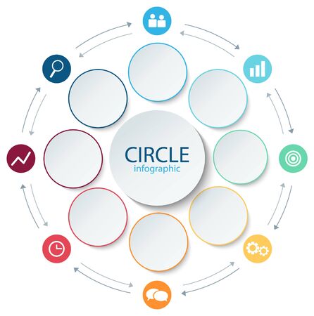 Abstract round infographics 8 step. Business template presentation circular lines and color circle with icon. Color paper diagram. Vector illustration.のイラスト素材