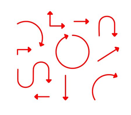 Big Set Arrows and directions signs. thin red line and arrow. Vector isolated on white background. Easily edit the thickness of lines.のイラスト素材