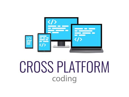Flat illustration, concept coding website. Bright blue icon.のイラスト素材
