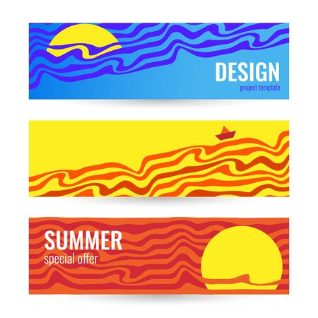 Horizontal summer abstract blue and yellow banner.のイラスト素材