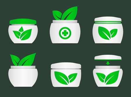 Vector icons of jars with natural cream.のイラスト素材