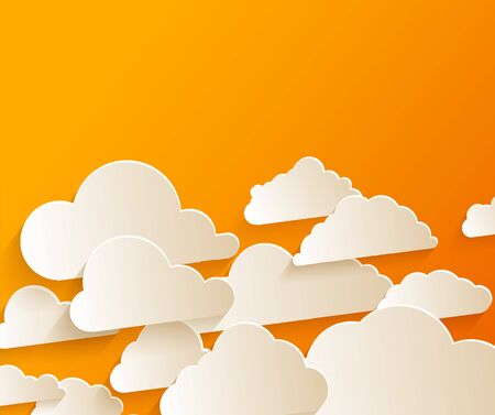 Abstract speech bubbles in the shape of clouds. For social networks on orange background. Paper art...