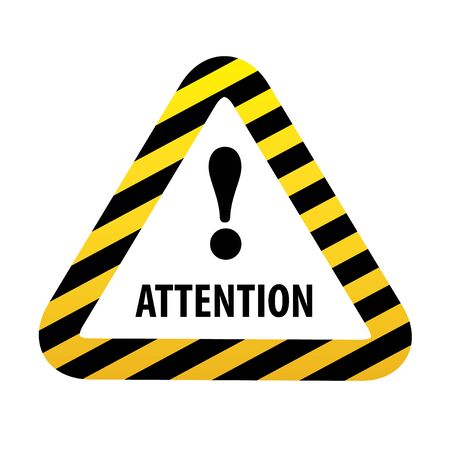 triangular road sign with exclamation mark on yellow background.の写真素材