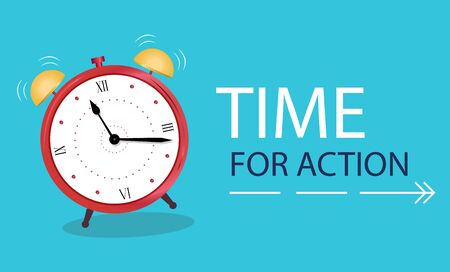 Business Concept time to action. Banner Alarm clock on a blue background. Vector illustration in flat style.のイラスト素材