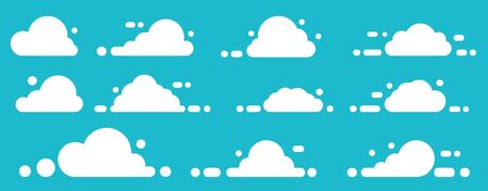 Blue sky and white clouds. Set vector elements clouds flat style illustration. Collection of different forms of clouds. Design elements for weather or cloud storage applications.のイラスト素材