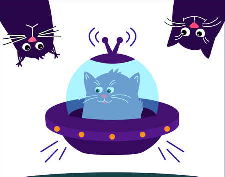 Space cat. Cute pet kitten is flying on a spaceship.のイラスト素材