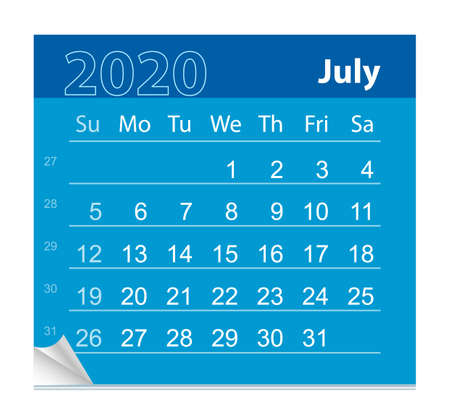 Calendar sheet for the month of July 2020.のイラスト素材