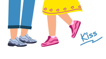 Loving couple. Love and kiss. Legs of a girl and a guy next to each other.のイラスト素材