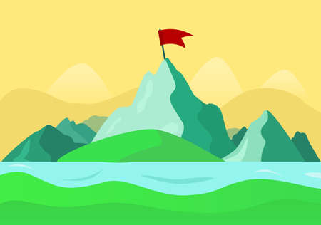 Beautiful summer mountain landscape. The river valley flows along the mountainsのイラスト素材