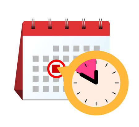 Calendar table stands with the deadline date and a clockのイラスト素材