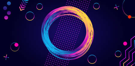 Frame of glowing circle and rainbow geometric shape.