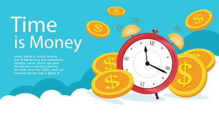 Site, Time is money on clouds. Landing page Business and finance management,のイラスト素材