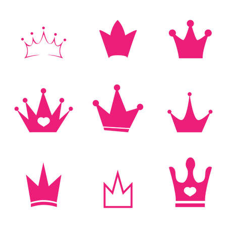Set pink sign crown princess. Design modern logos king crown for Business.のイラスト素材