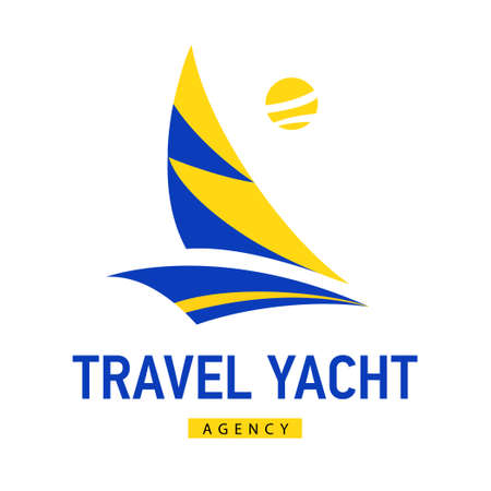 Bright blue speed boat sign. Design modern logos ship for Business.のイラスト素材