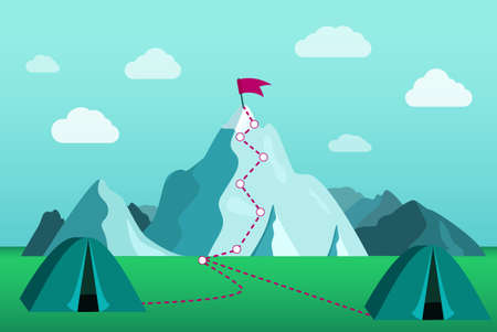 Beautiful mountain landscape. Hiking in the mountains. Mountain climbing route to peak.のイラスト素材