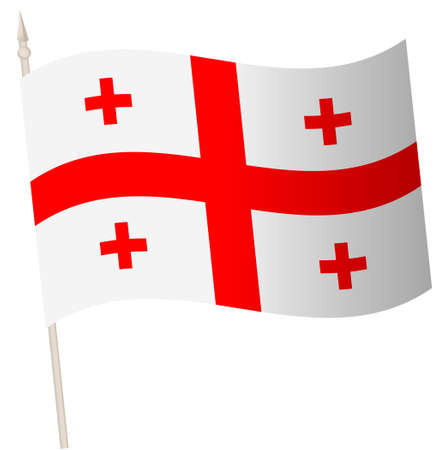 Vector Waving flag on a flagpole. The national flag of Georgia.のイラスト素材
