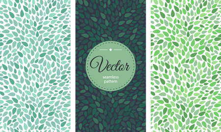 Set Seamless leaves pattern. Round label with text on a background of floral ornament. Packaging or...