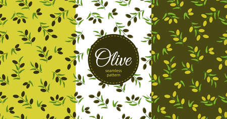 Set Olive seamless pattern. Branches with black ripe olives.のイラスト素材