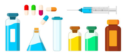 Collection of isolated medical items. A syringe with an injection and needleのイラスト素材