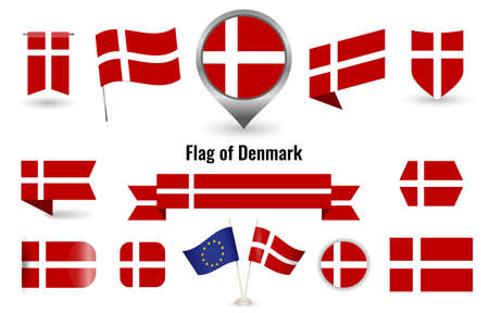 The Flag of Denmark. Big set of icons and symbols.のイラスト素材