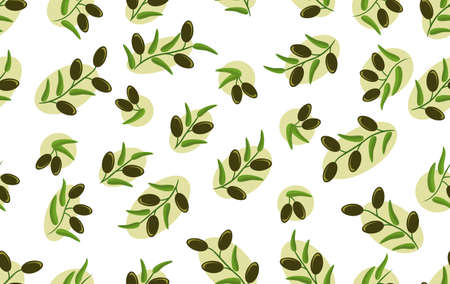 Olive seamless pattern. Branches with black olives on white background.のイラスト素材