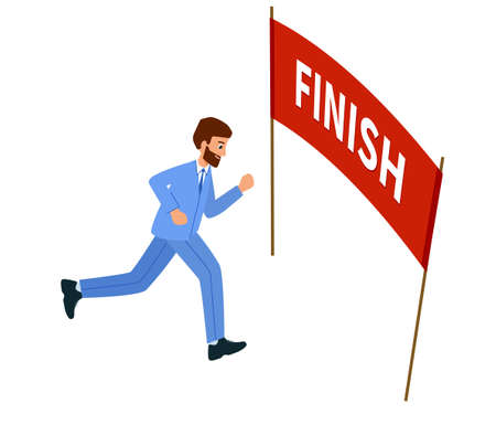 Businessman running the goal, Reached the finish line. Concept of overcoming difficulties and achieving goals.のイラスト素材
