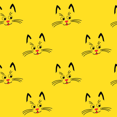 Cat face in seamless pattern on yellowのイラスト素材